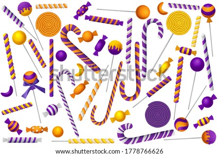 Colorful Halloween lollypops and caramel. Clip art set on white background