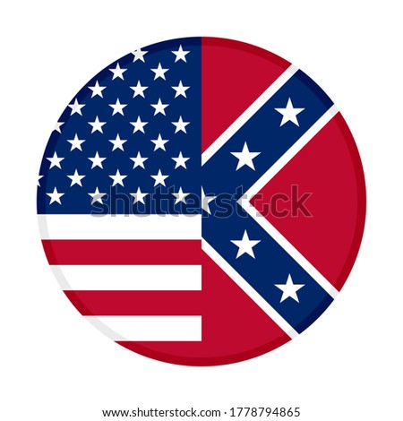round icon with united states of america and  confederate states of america flags