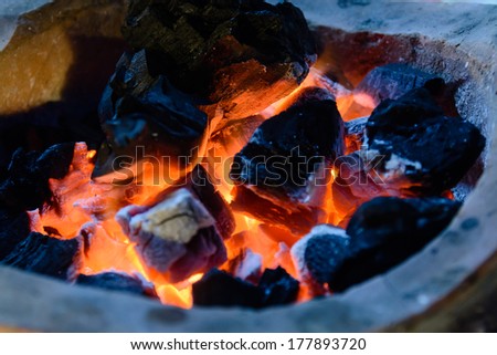 Burning charcoal flame