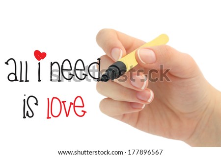 All I need is love" slogan.