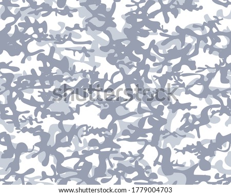 Gray Abstract Camo Print. Snow Camo Paint. Army Gray Canvas. Modern White Texture. Snow Vector Pattern. Military Vector Camoflage. Winter Urban Camouflage Seamless Brush. Repeat Woodland Camouflage