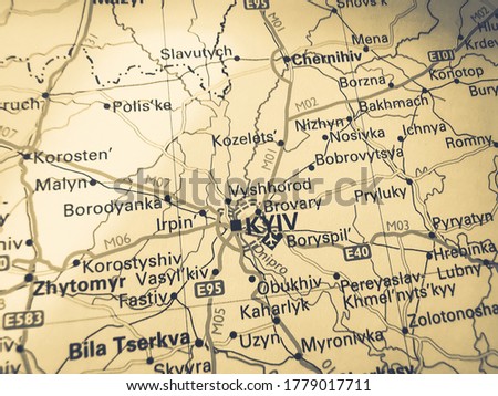 Kyiv on a road map of Europe Royalty-Free Stock Photo #1779017711