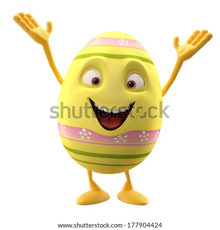 Happy Easter, 3D easter character, cheerful cartoon, amusing egg isolated on white background