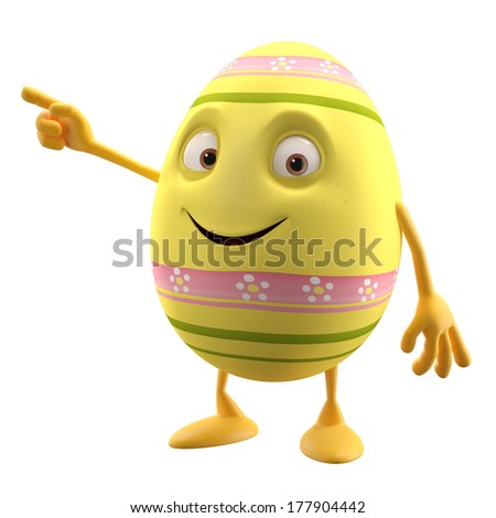 Happy Easter, 3D easter character, cheerful cartoon, amusing egg isolated on white background
