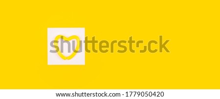 Heart in a white square on a yellow background. Layout for advertising on the topic of relationships, health, medicine, lifestyle or sport. Painting as a bright accent of the interior. Вanner.