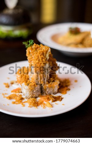 California Crunch Sushi Roll on White Plate