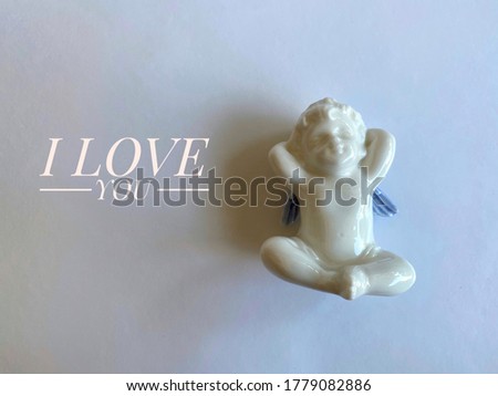 I Love you font. Cupid on a white background.