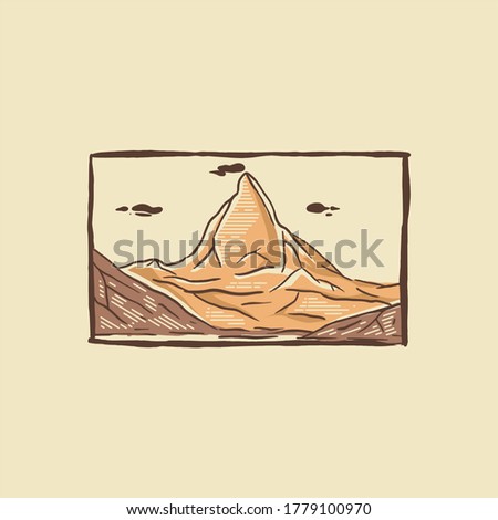 Mountain landscape vintage line art vector