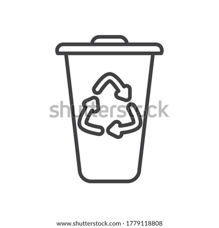 garbage can with recycle symbol over white background, line style, vector illustration