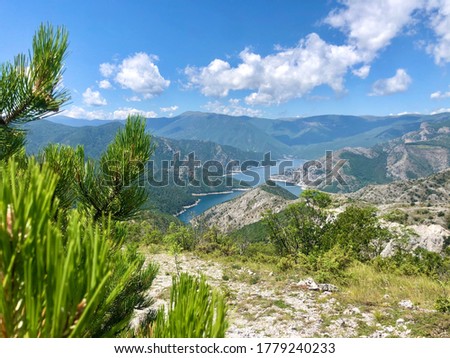 Beautiful mountains and Kozjak lake near Skopje, Macedonia. Scenic panoramic landscape Royalty-Free Stock Photo #1779240233