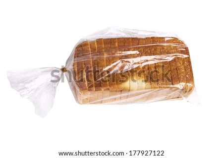 Bread in plastic bag isolated on white background. Royalty-Free Stock Photo #177927122