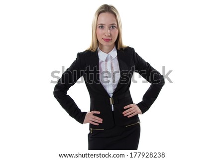 Businesswoman with hands on the waist - isolated photo portrait