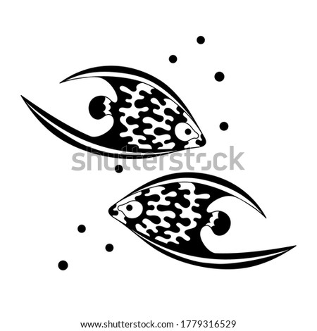 Two fish vector design logo template. Signboard or logo icon, symbol of a seafood restaurant or aquarium store.