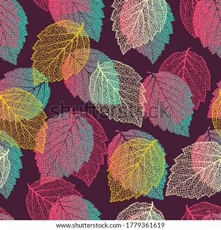 Seamless pattern with leaves. Textured background with autumn plants. Natural element. Textile print. Vector season  banner, template, greeting card, wallpaper. Modern texture. 
