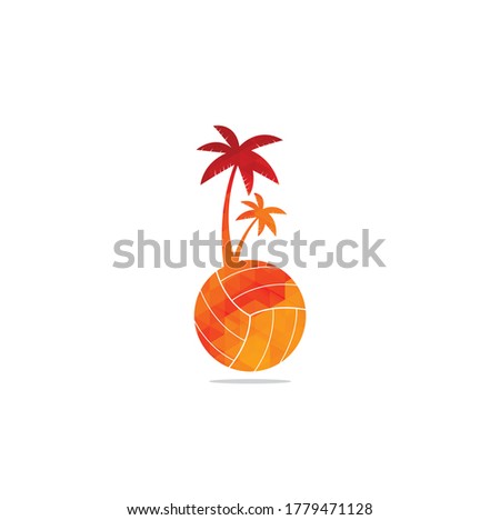 Beach vector logo design template. Volleyball beach palm tree logo.