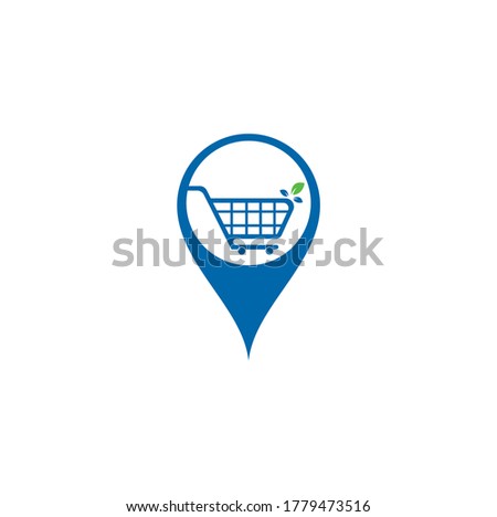 Green leaf shopping cart map pin shape.  Logo design inspiration concept.