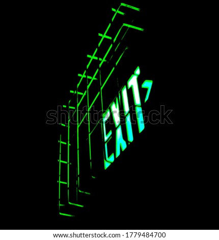 Glowing green neon exit sign