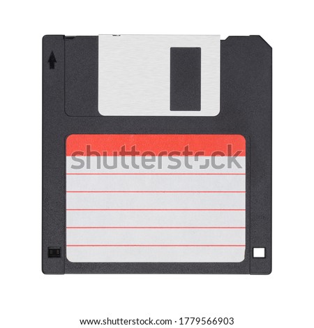 Black 3.5-inch floppy disk or diskette isolated on white background