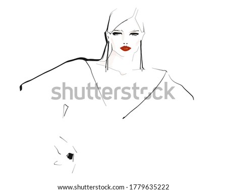 Young beautiful woman. Fashion illustration in sketch style. Vector