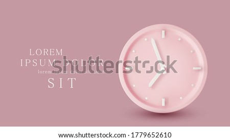 Vector  illustration with 3d object. Pink watch dial with white hands. Isolation on a pink background. Minimalistic pastel template for web site design, flyer, card, banner, advertisement. Royalty-Free Stock Photo #1779652610