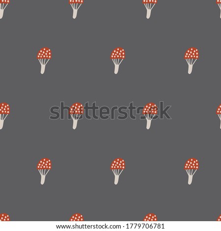 Baby seamless vector pattern. Cute  mushrooms on dark gray background. Creative scandinavian kids texture for fabric, textile, wallpaper, apparel. Vector illustration in pastel colours.