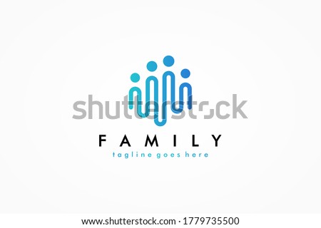 Abstract People Logo. Blue Rounded Line Linked Human Icon Pulse Wave Style isolated on White Background. Usable for Teamwork and Family Logos. Flat Vector Logo Design Template Element