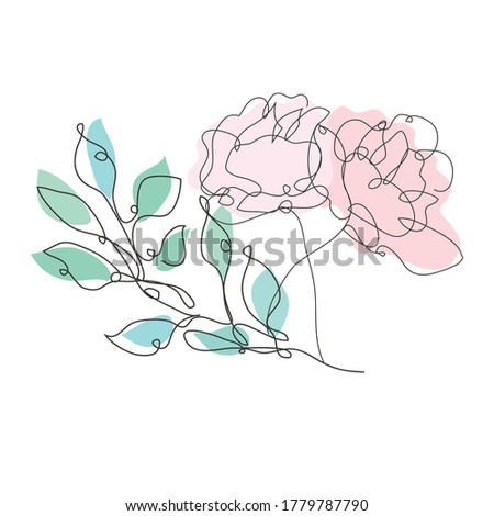 Decorative hand drawn roses and leaves, design elements. Can be used for cards, invitations, banners, posters, print design. Continuous line art style
