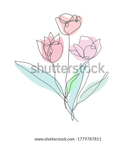 Decorative hand drawn tulip flowers, design elements. Can be used for cards, invitations, banners, posters, print design. Continuous line art style