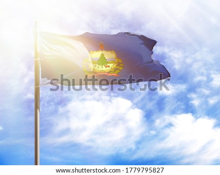 National flag of State of Vermont on a flagpole in front of blue sky