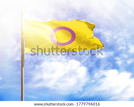 National flag of intersex pride on a flagpole in front of blue sky