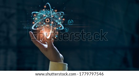 Hand touching data of brain and science on network connection, AI, Artificial intelligence, Machine learning, Technology and science.