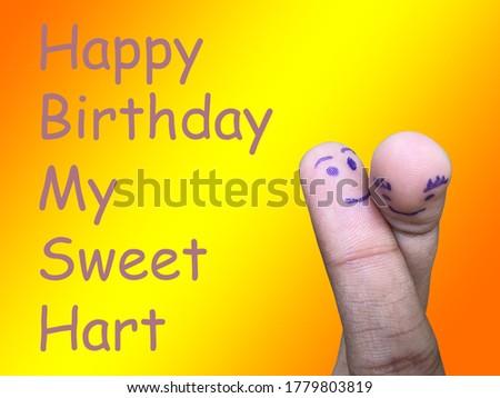 Happy birthday text and finger art for life partner  (happy birthday sweeet hart ,birthday wishes finger couple ) wishes , social media birthday status update - finger kissing couple creative design 