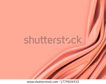 Beautiful elegant wavy coral pink or peach color satin silk luxury cloth fabric texture. Abstract background design.