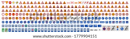 European road traffic signs set. Isolated symbols on white background. Vector illustration Royalty-Free Stock Photo #1779904151