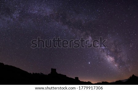 panoramic view of the milky way in the majestic castle of zafra in the province of guadalajara