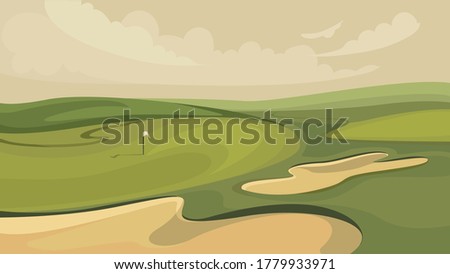 Green golf course. Illustration of outdoor sport.