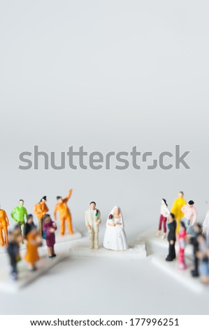 Couples get married and is surrounded by numerous friends