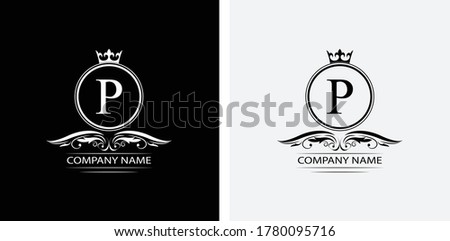 letter P template logo Luxury letter with crown. Monogram alphabet . Beautiful royal initials letter.	
