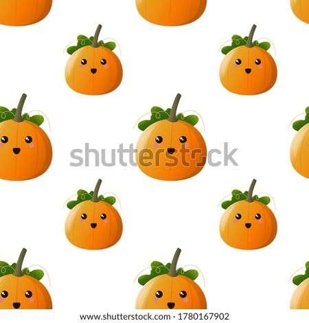 Seamless pattern with cute orange pumpkins. White background. Vector illustration. Seamless pattern with pumpkins for Halloween.