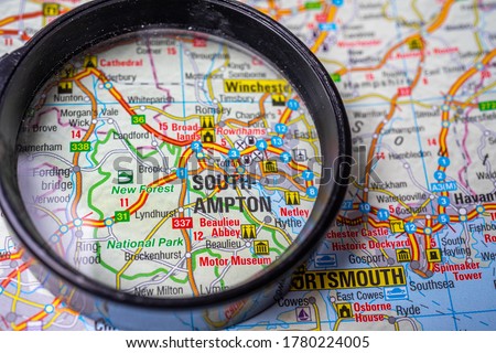 Southampton on map of Europe background Royalty-Free Stock Photo #1780224005