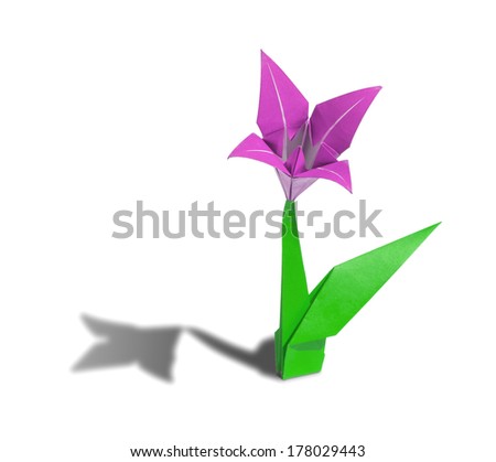 origami flower pink lily isolated on white