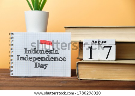 17th august - Indonesia Independence Day. Seventeenth day month calendar concept on wooden blocks with copy space