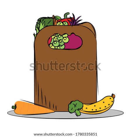 Grocery bag icon. Fruits and vegetables - Vector