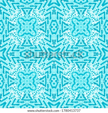 Ethnic Embroidery. Raster Arabesque Repeat Image. Graphic Element. Light Blue White Hipster Wallpaper. Random Abstract Ornament. Ethnic Embroidery.