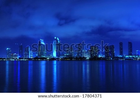 Beautiful San Diego skyline view at night