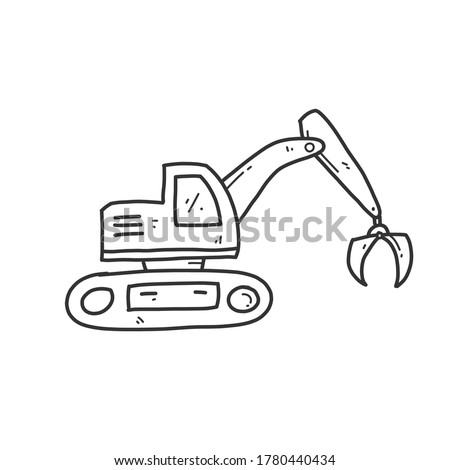 Excavator illustration and dozer hand drawn for coloring and line art. Kids heavy equipment coloring for education.