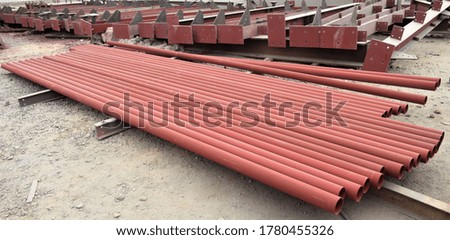 RED pipes for fire fighting system and extinguishing water lines in industrial building.