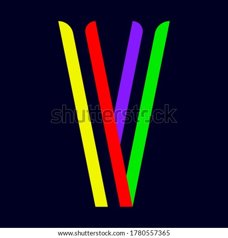 Font folded from multi color ribbons, paper alphabet, letter V, vector illustration 10EPS