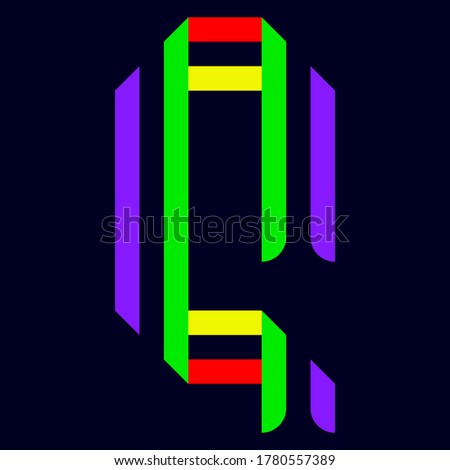 Font folded from multi color ribbons, paper alphabet, letter Q, vector illustration 10EPS