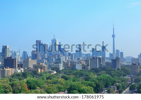 Toronto city skyline view with park and urban buildings